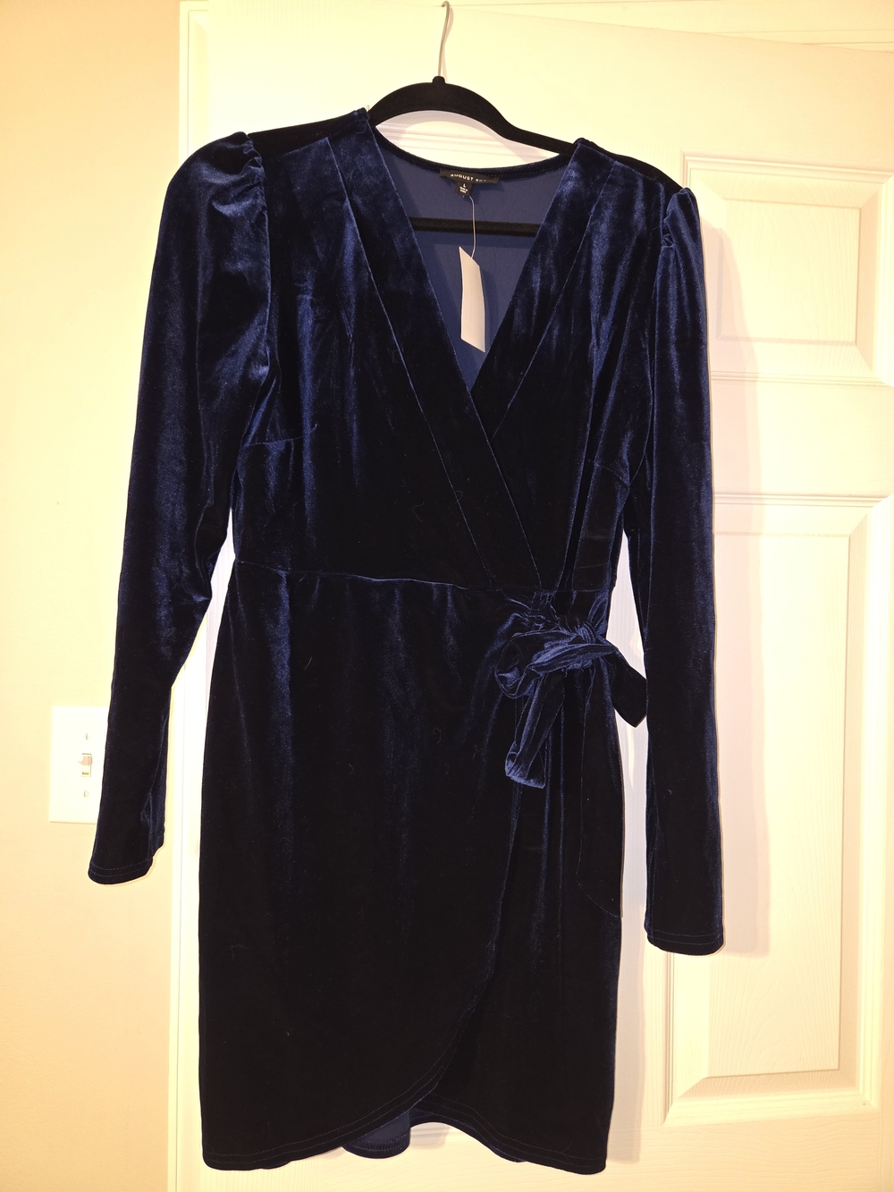 Velvet Wrap Dress in Deep Navy with Tie Waist